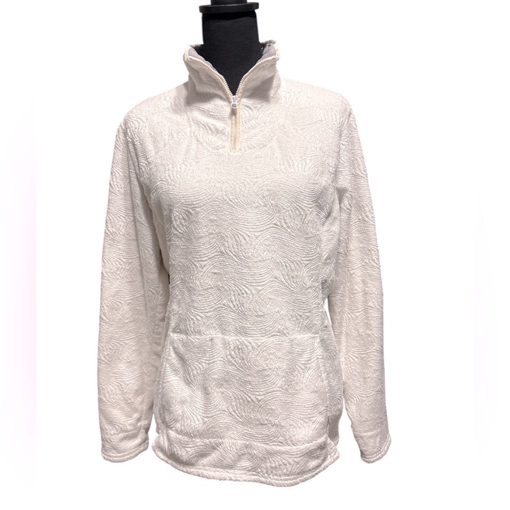 The North Face White Textured Swirl 1/4 Zip Fleece Jacket, Size L/XL, Classic